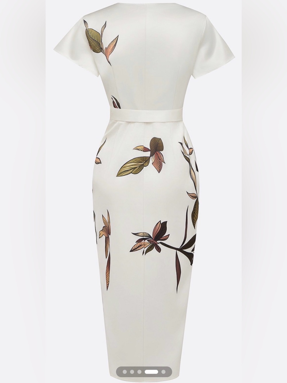 White Floral Wrap Midi Dress with Leaf Print #251 - Picture 12 of 14